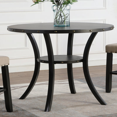 36" Round Espresso Finish Bar Table Nail Head Trim