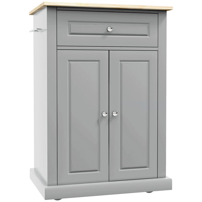 Rolling Kitchen Island Cart, Portable Serving Trolley Table With Drawer, Adjustable Shelf And 2 Towel Racks, Grey