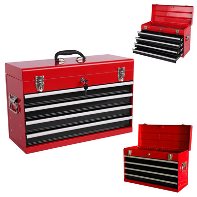 Heavy Duty Metal Tool Box, 21-inch, Portable Metal Tool Box with 4 Drawers, Small Tool Chest with EVA Liners, Ball Bearing Slide Drawers Locking & Powder Coated Finish, Multi-Function Tool Organizer