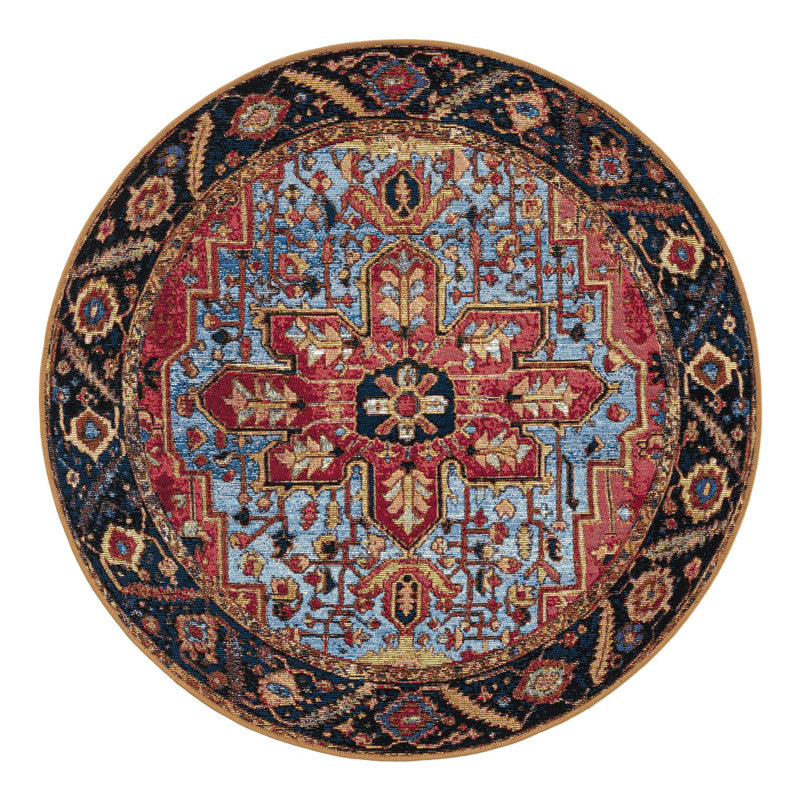 Tapis intérieur / extérieur traditionnel, Rond 4 pi 1 po