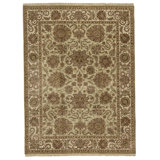 Hand Knotted Wool Oriental Area Rug in Light Green And Ivory