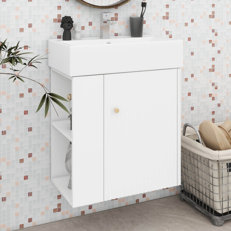 Floating Bathroom Vanity With Sink Combo,  Left Side Storage