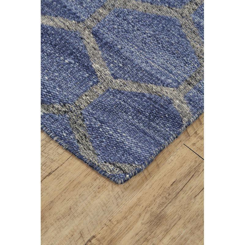 Tapis bleu en laine Hallock, Rectangle 9 pi x 12 pi