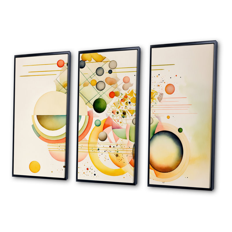 «Yellow Multi Shape Abstract VII», ensemble d'art mural moderne sur toile, Cadre noir, H 28 po x l 36 po x P 1 po