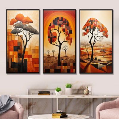 «Cubist African Tree Landscape I», ensemble de 3 impressions sur toile