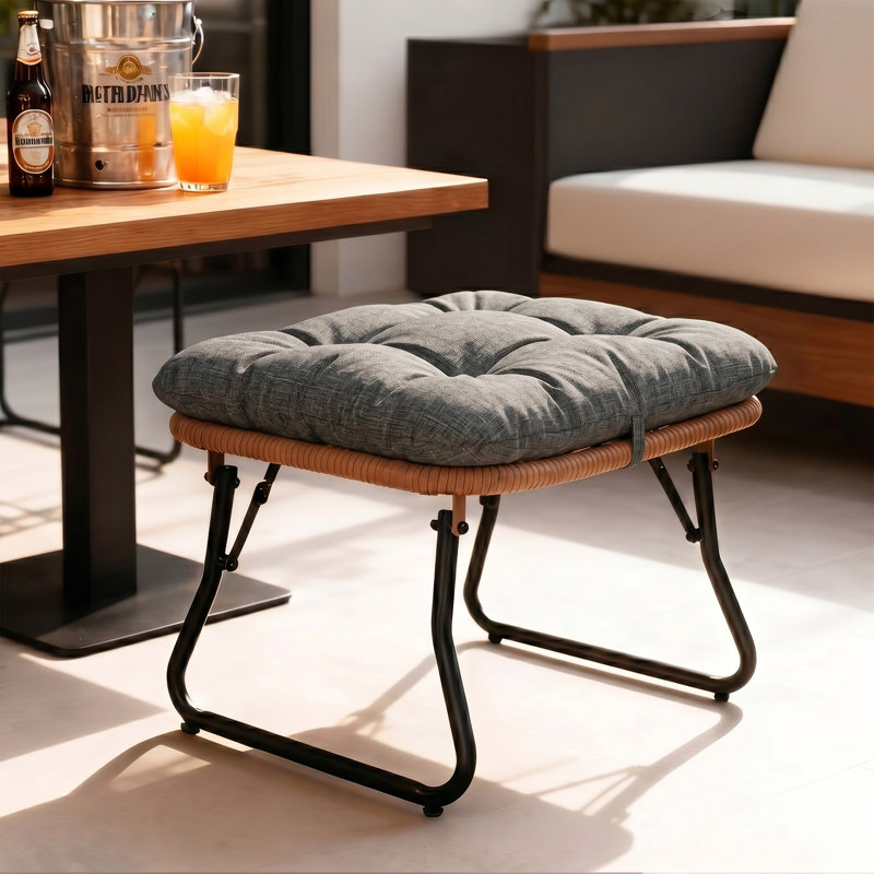 Repose-pieds d'extérieur avec coussin Kacyn, Gris, 1