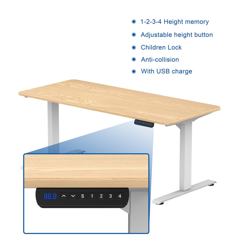 Bureau pour travailler debout ergonomique, Naturel / blanc, H 49,61 po x l 66,93 po x P 27,56 po
