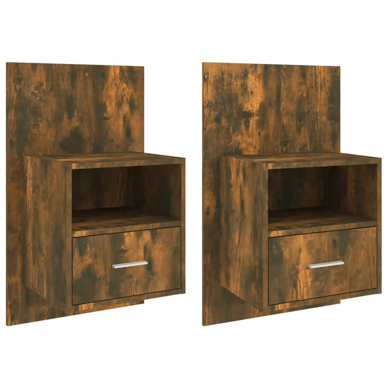 Jaicee Wall-mounted Bedside Cabinet, Smoked Oak, Set of 2