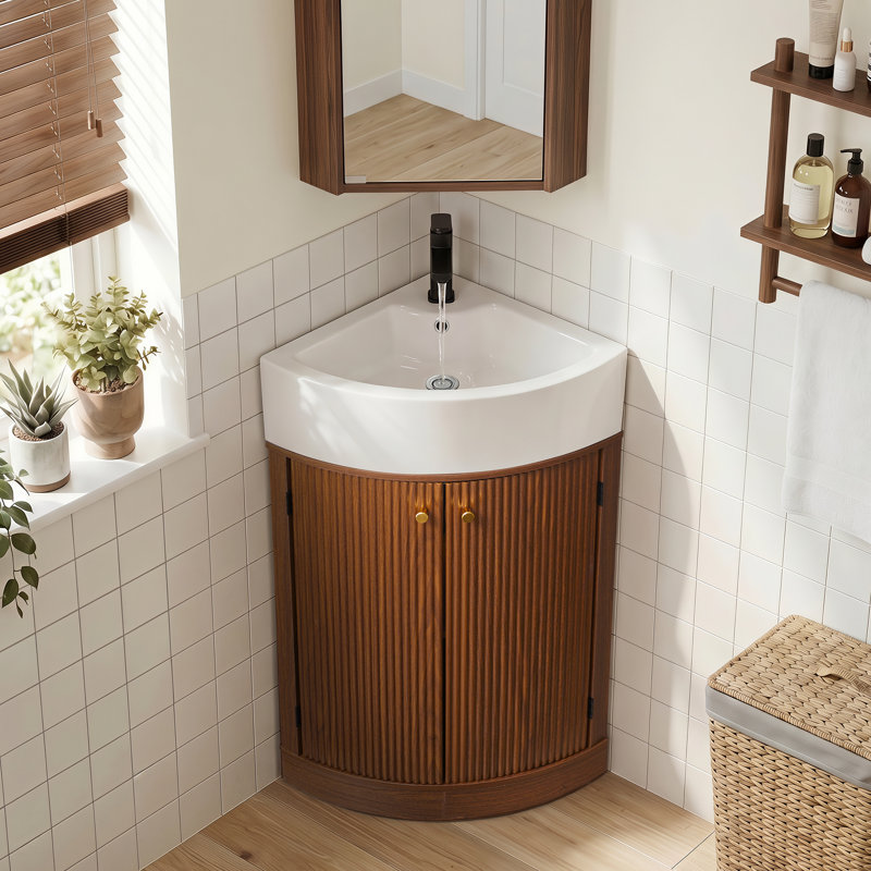 Meuble-lavabo de coin simple avec comptoir, Brun