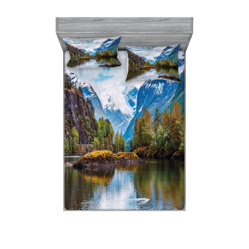 Ambesonne Nature Fitted Sheet & Pillow Sham Multicolor, Full Sheet Set + 5 Additional Pieces