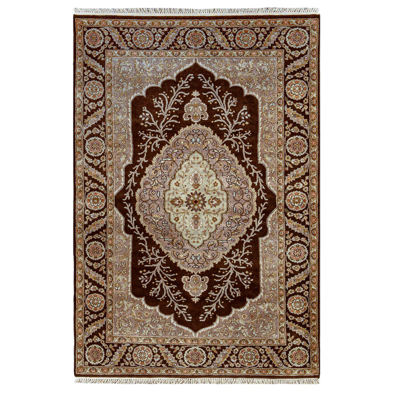 Tapis brun et brun de haute qualité noué à la main