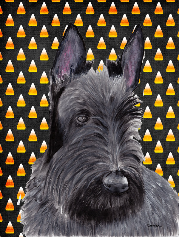 Drapeau de jardin brûlé bonbon d'Halloween à 2 côtés, Terrier écossais (gris)
