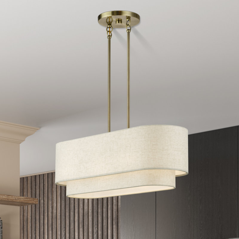Lustre linéaire moyen en laiton 3 lumières Aselin, H 19,5 po x l 10 po x P 30 po, Laiton antique, Trois lumières