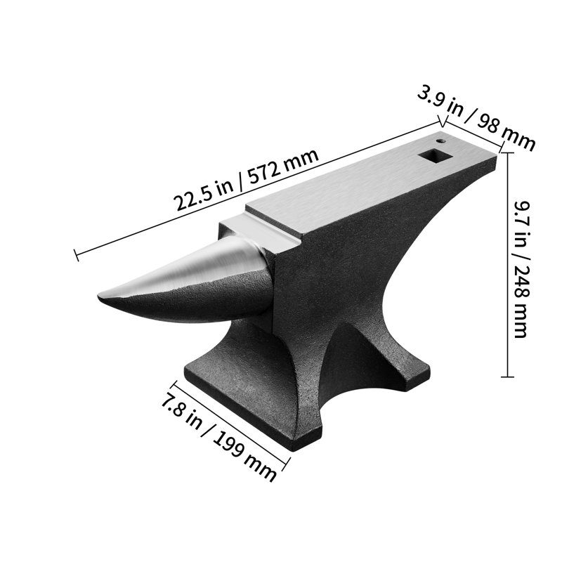 Single Horn Anvil, 110lbs Cast Steel Anvil, High Hardness Rugged Round Horn Anvil for Blacksmiths, with Large Countertop and Stable Base, Metal Working Tool for Metal Bending, Shaping, Twisting