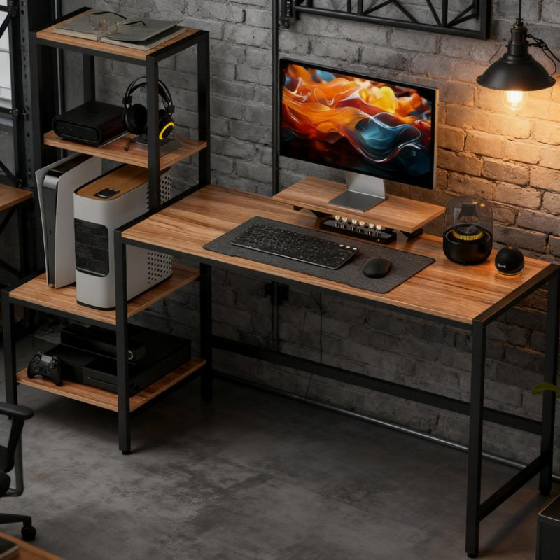 Bureau CPU avec support pour écran, bureau d'ordinateur, tablette réversible à 4 niveaux, bureau d'écriture industriel