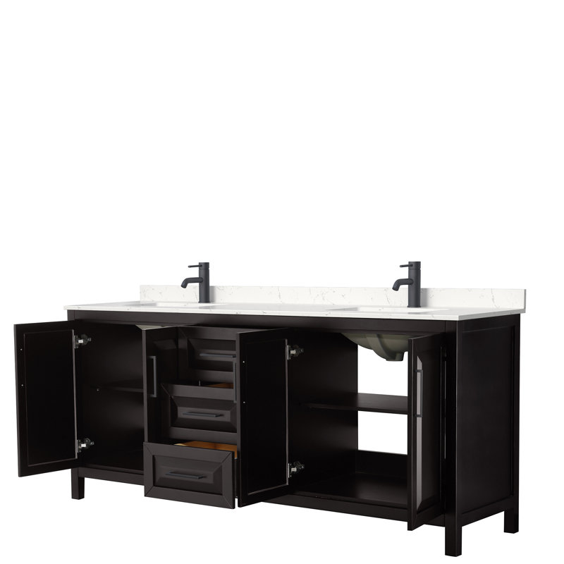 Daria 80'' W Double Vanity, Carrara Cultured Marble, Dark Espresso, Matte Black