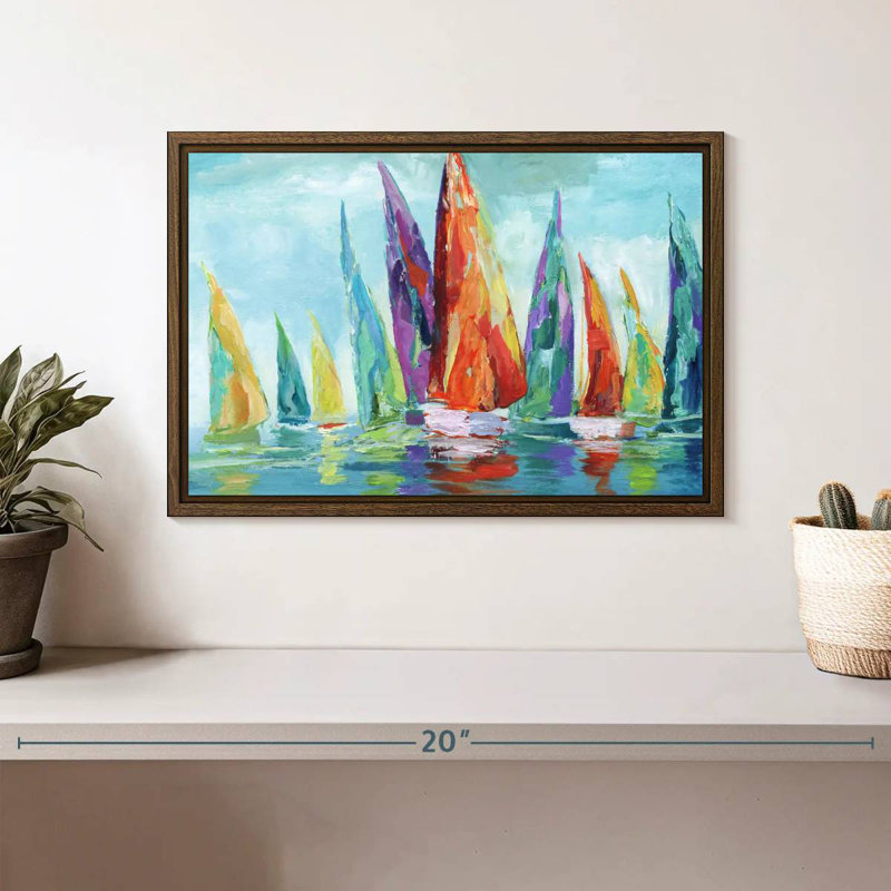 Fine Day Sailing I, 13" X 9", Floating Frame Walnut