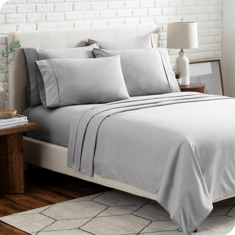 Microfiber Sheet Set with Bonus Pillowcase Set, Light Gray, Split King