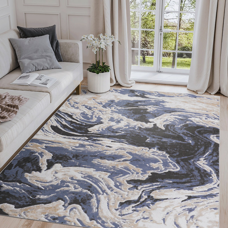 Collection Blue /Abstract Non-Shedding Living Room Bedroom Dining Home Office Stylish and Stain Resistant Area Rug