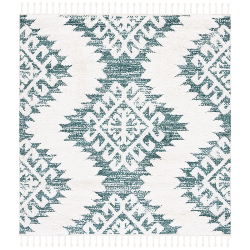 Moroccan Tassel Shag Performance Geometric Rug, Square 6'7"