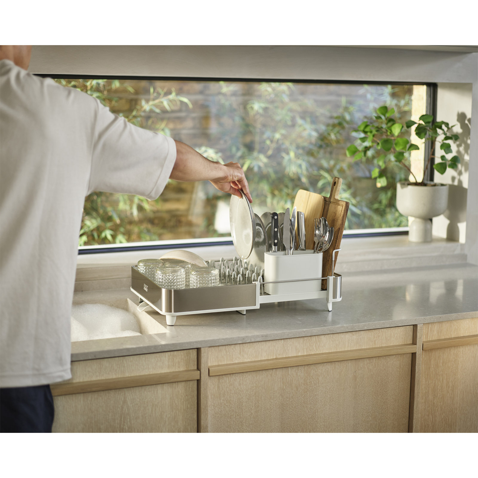Joseph Joseph Extend Expandable Dish Rack, Light Stone/Silver