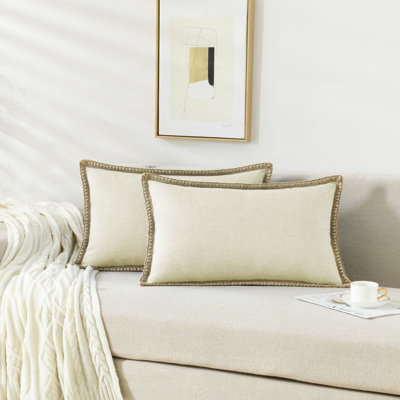 Farmhouse Trimmed Burlap Linen Polyester Pillow Cover