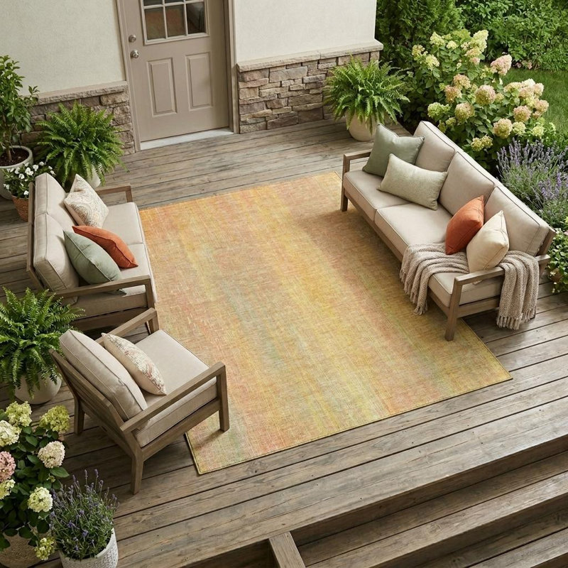 Tapis extérieur lavable antidérapant à rayures jaunes et oranges 9 pi x 12 pi