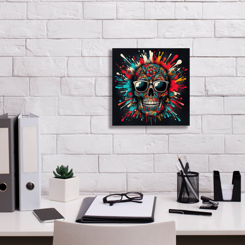  'Paint Splash Skull' by Rey Klimt Canvas Wall Art, 12" H x 12" W