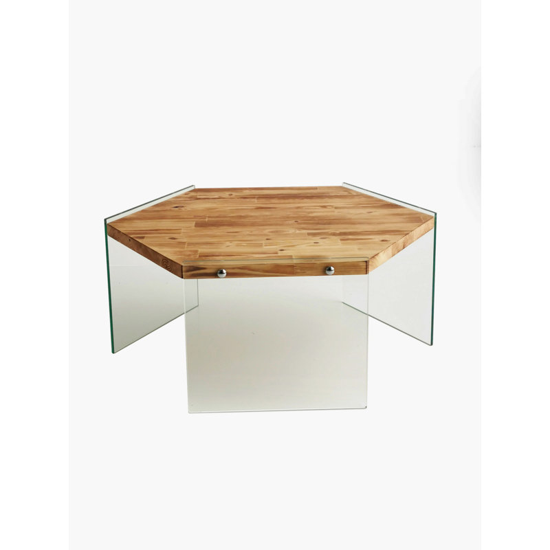 Modern Coffee Table with 100% Solid Pine Wood & Tempered Glass, Oak Color, 31.5 x 13.8 x 27.6 inches | Eco-Friendly Design, Durable & Stylish | Perfect for Scandinavian Home Décor, Assembly Required