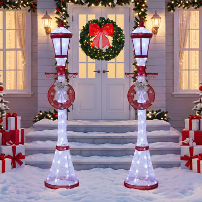 72" Lighted Outdoor Christmas Lamp Post Display, Weather-Resistant Lamppost