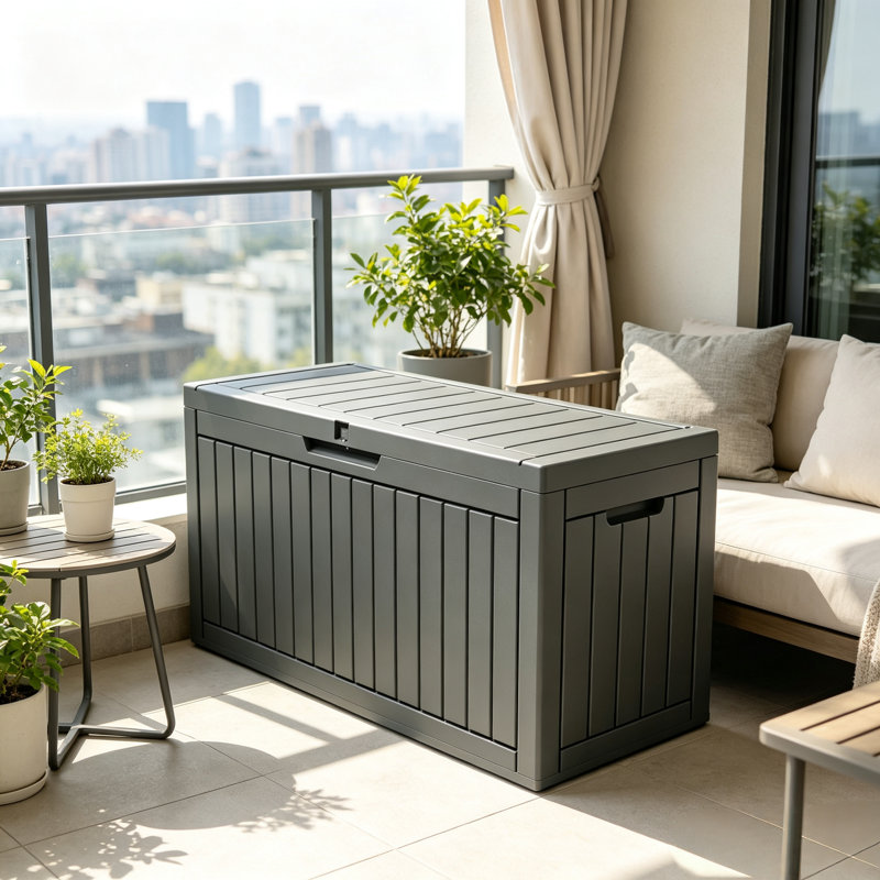 Boîte de rangement en résine résistante aux intempéries verrouillable l 42 po x H 21 po MINDYES - Solution de rangement extérieur gris foncé