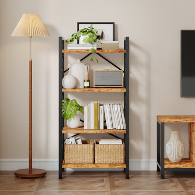 3/4/5-tier Bookshelf - Space-saving Storage Unit With Metal Frame And Wood Shelves - For Living Room, Office, And Bedroom