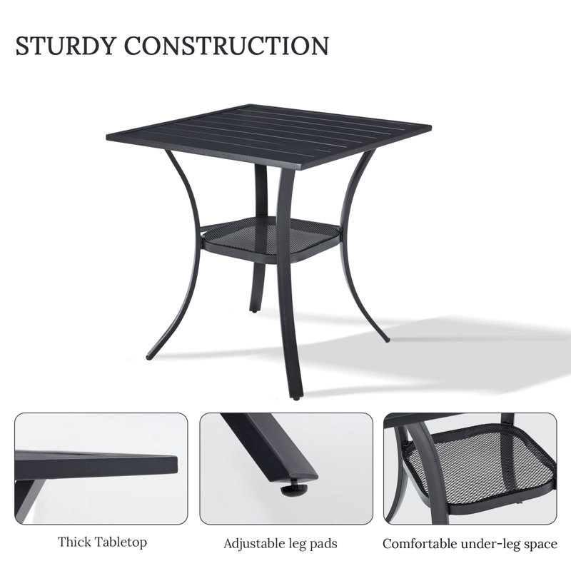 2 - Person Metal Patio Dining Set with Square Table, Brown
