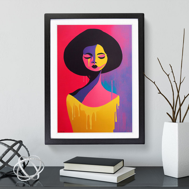 Splashed Abstract Woman No.1 1 Piece Single Picture Frame Painting, 64cm H x 46cm W x 2cm D, Black Framed