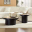 Ensemble de 2 tables basses rondes, cadre en MDF noir avec plateau en pierre frittée pour le salon / appartement / espace de loisirs