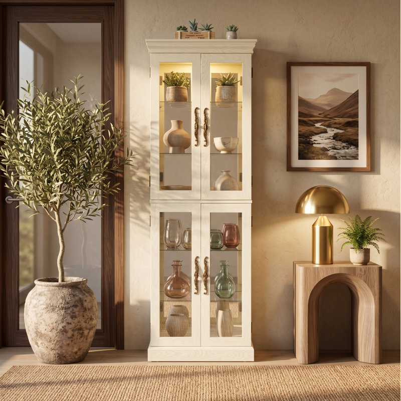 Vitrine éclairée en chêne blanc, Blanc