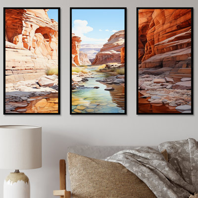 River By The Canyon Landscape - Canyon Wall Art Print Set