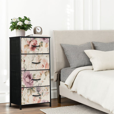 4 Drawer Dresser for Bedroom, Narrow Chest of Drawers, Wooden Top and Study Iron Frame 18"x37.5"-(WxH)