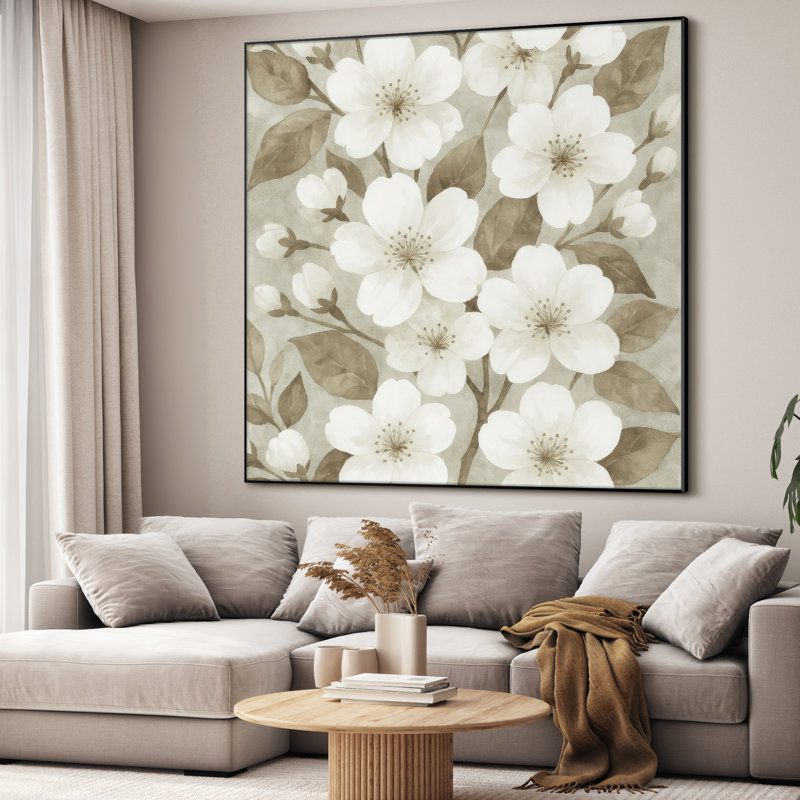 Très grande reproduction d'art sur toile - Abstrait floral moderne, art botanique, décoration pour le salon ou la chambre à coucher - «Assemblage requis du cadre (cadre non fini)»