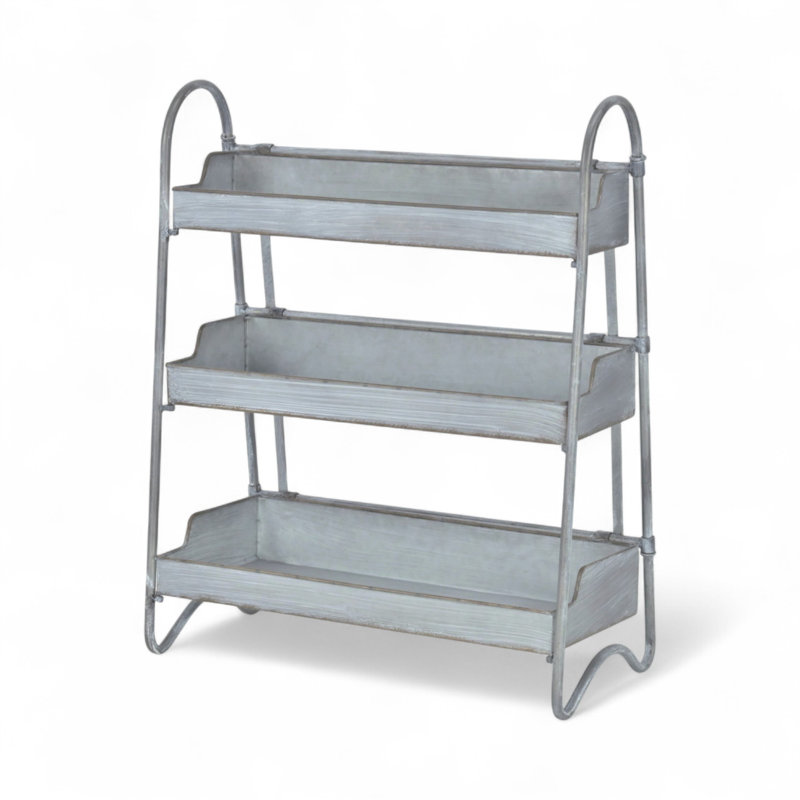 Emilia Tabletop Shelf, 3 Tier Farmhouse Metal Folding Display Stand Gray for Décor & Organization