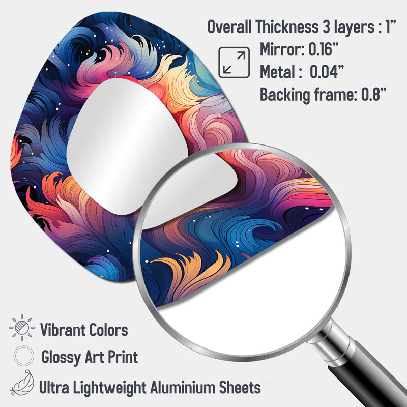 Celestial Concealment Ripple I - Abstract 3D Shapes Irregular Modern Large Wall Mirror, 28" x 25"