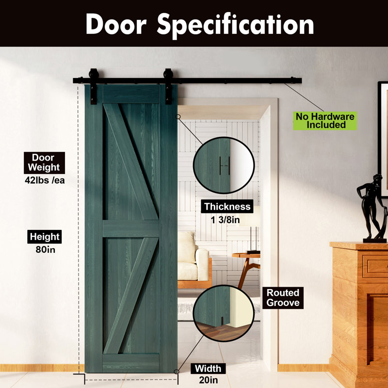 80'' 5-IN-1 Design Color Solid Pine Wood Unassembled Door Only, 20" x 80", Royal Pine