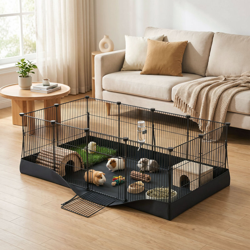 Petit parc d'intérieur pour animaux en fil d'acier avec tapis imperméable et porte