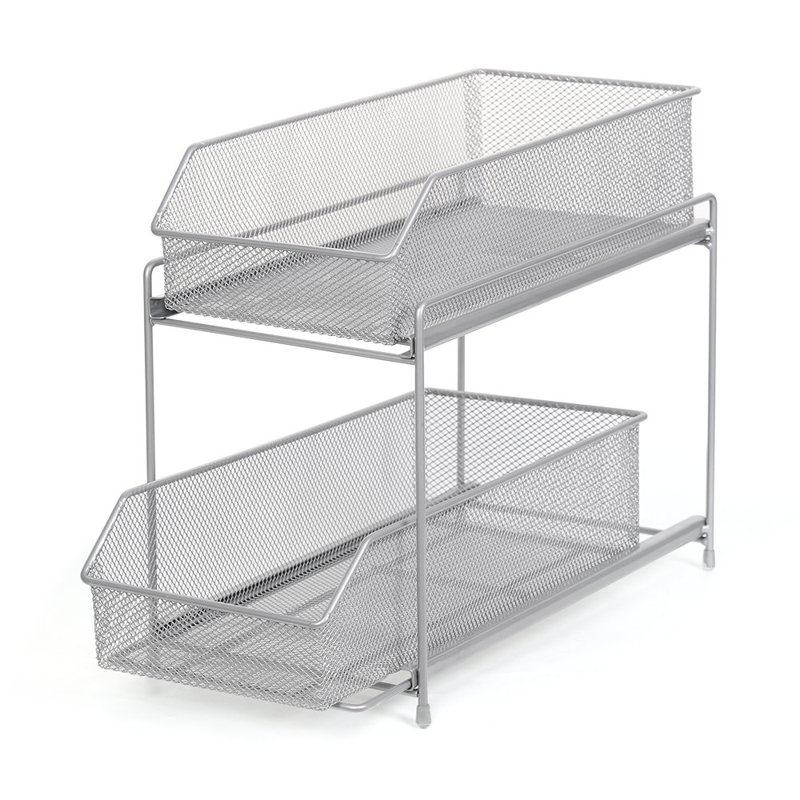Commode de rangement coulissante 2 tiroirs Bender, Argent