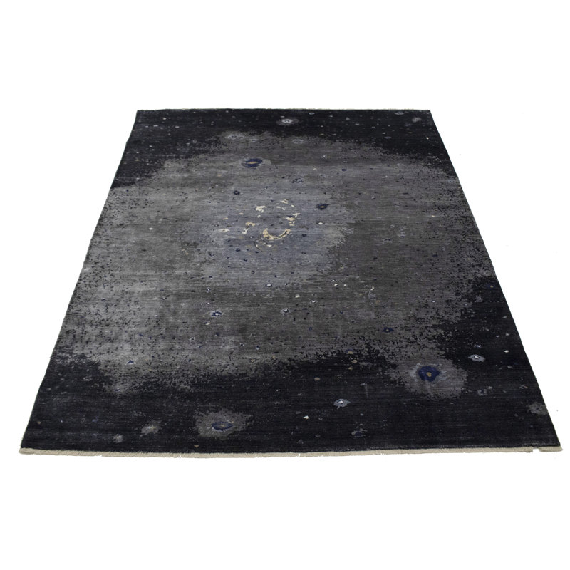 Tapis gris anthracite abstrait noué à la main