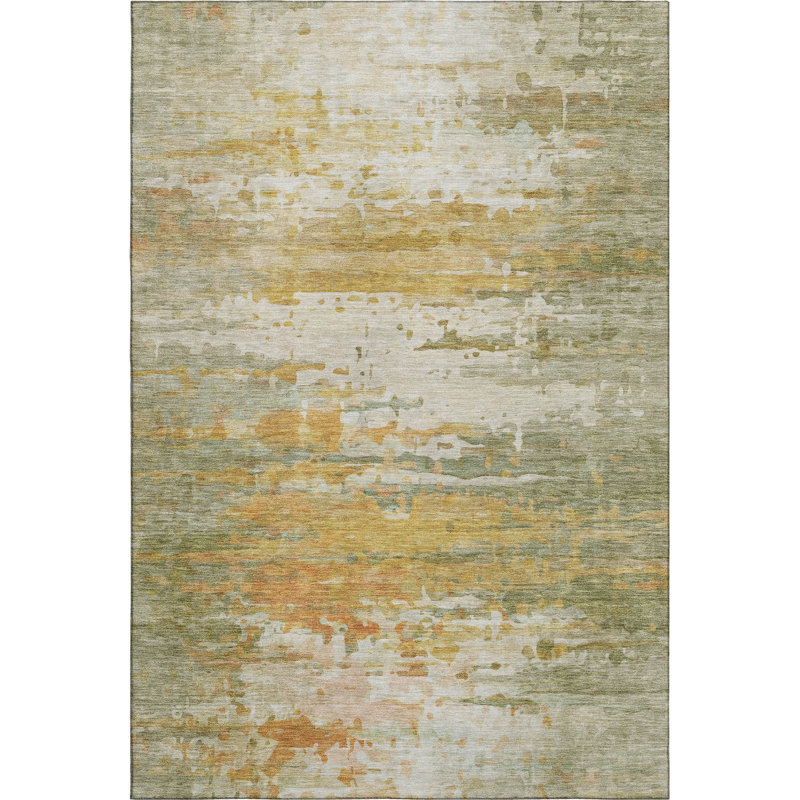 Premium Machine Washable Mayfield AMF2034 Abstract Rug, Aloe, 9' x 12'