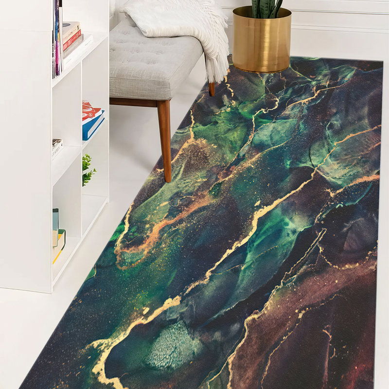 Non-Woven Thin Printed Rug Featuring a Contemporary Geometric Design in Earthy Tones Perfect for Updating Home Decor