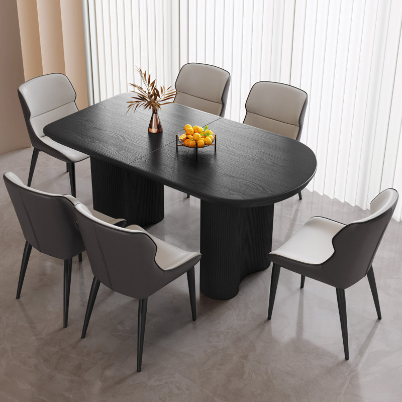Pearlena 55.11" Modern Rectangle Black Dining Table Set with 6 Chairs for Kitchen, Bar, Living Room