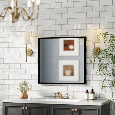 32 - Inch Black Aluminum Mirror For Bathroom, Spacious Reflection Surface, Construction Longevity, Sophisticated Look, Simple Setup Steps Hallway, Area, Build, Contemporary Appearance, Quick