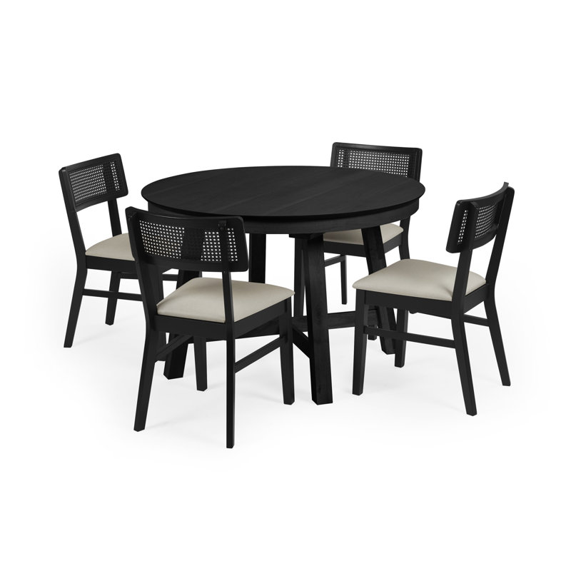 Elnathan Natural Fabric Rattan Back Dining Chairs
